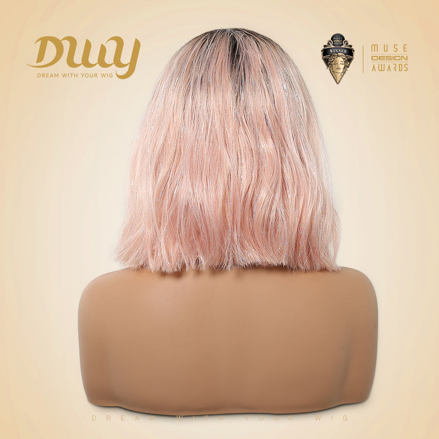 Berry H-DWY 13×4 Lace Front Free Part Short-Length Wavy Pink Glueless Synthetic Wig