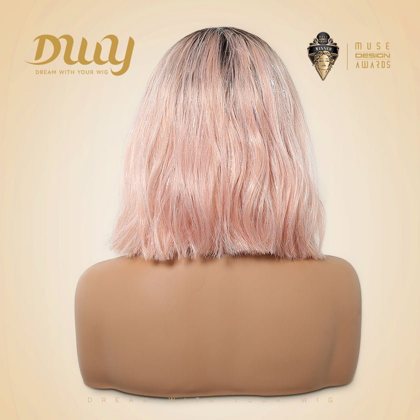 Berry H-DWY 13×4 Lace Front Free Part Short-Length Wavy Pink Glueless Synthetic Wig