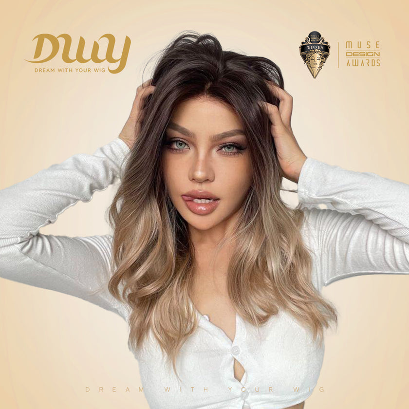Billie-Jo-DWY 13×6 Lace Front Free Part Mid-Length Wavy Brown Gradient Glueless Synthetic Wig for Women 20 Inches
