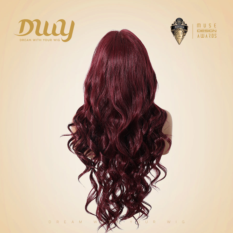 Asmaa-DWY Lace Front 13×6 Burgundy Curly Free Part Synthetic Wig