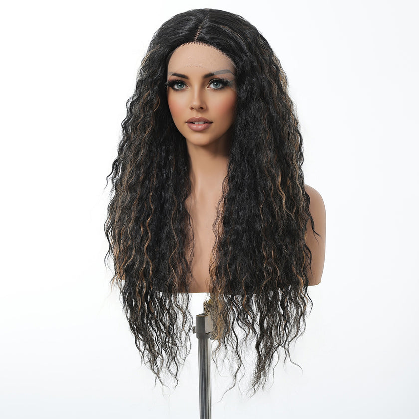 DWY Dark Brown Highlighted Curly T-Part Lace Wig for Black Women