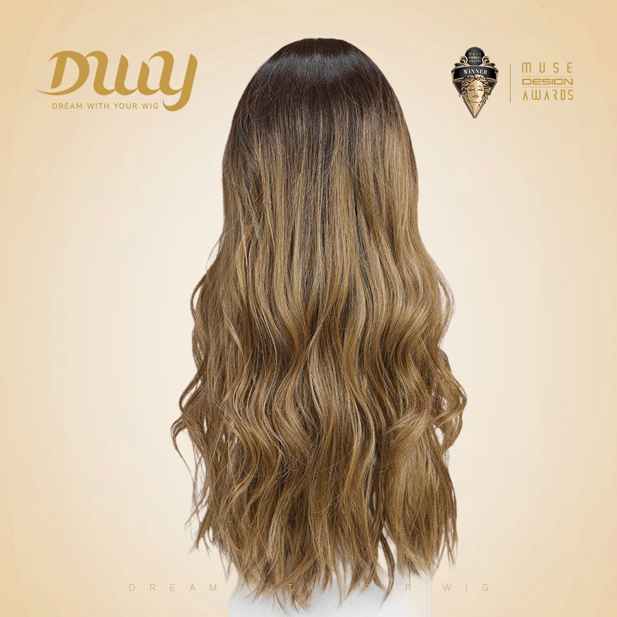 Layla H-DWY Mono Lace Front Free Part Long Wavy Ombre Blonde Glueless Synthetic Wig for Women 24 Inches