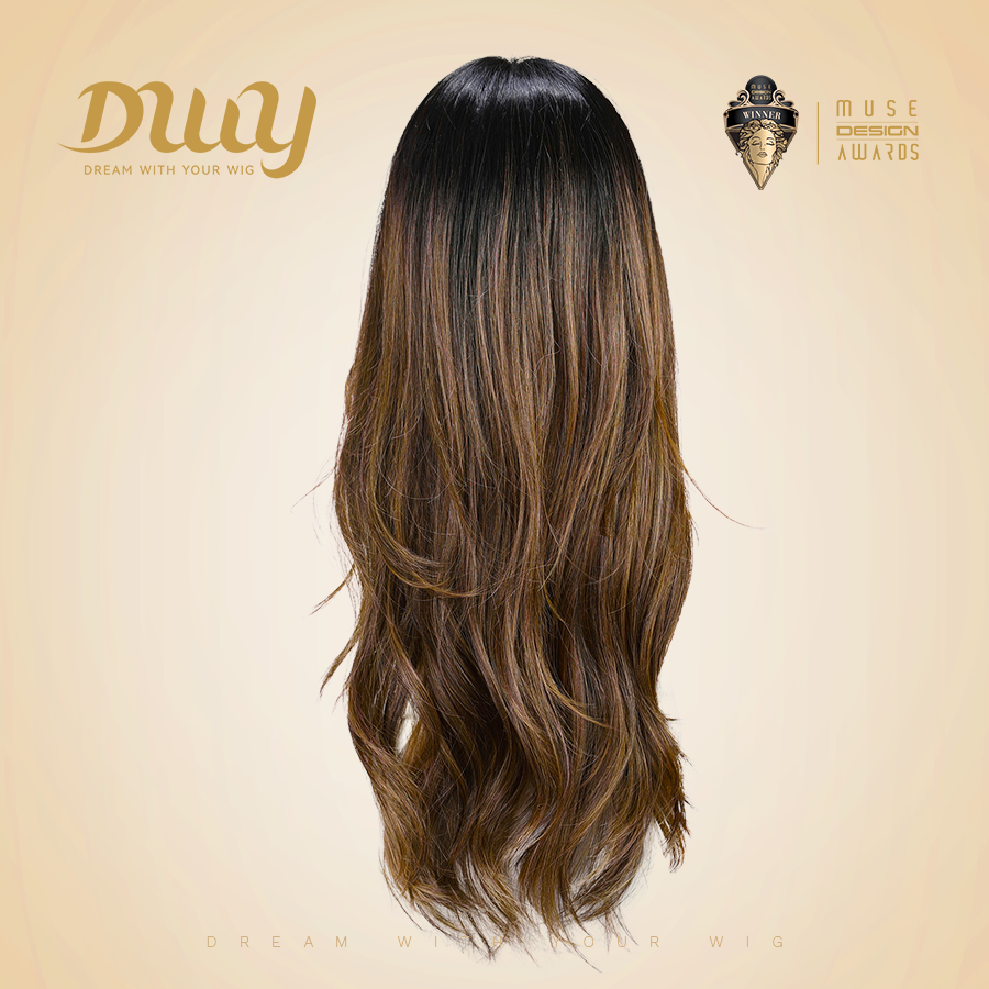 Okley-DWY Mono Lace Front Free Part Long Curly Ombre Brown Synthetic Wig