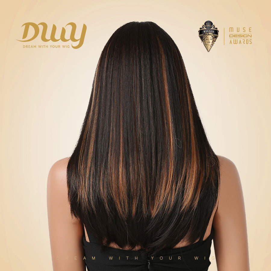 Nicky-DWY Chocolate Brown 16 Inches Stright Hair Light Brown Glueless Synthetic Wig
