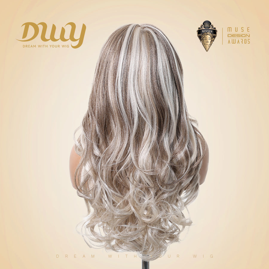Abbie-DWY 13×6 LFilter Lace Free Part Wavy Platinum Blonde Glueless Synthetic Wig