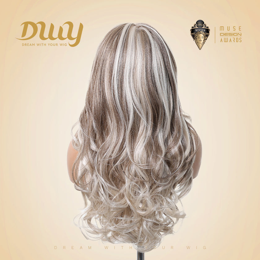 Abbie-DWY 13×6 LFilter Lace Free Part Wavy Platinum Blonde Glueless Synthetic Wig
