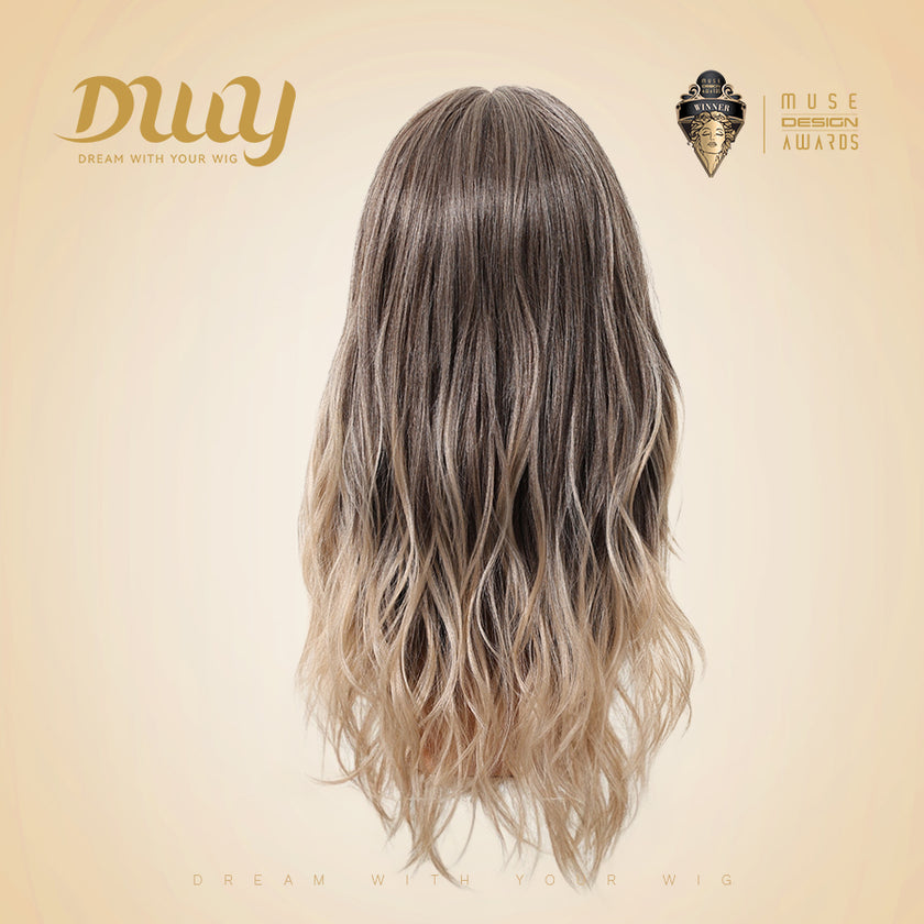 Reese C-DWY Mid-Length Curly Ombre Blonde with Highlights Glueless Synthetic Wig