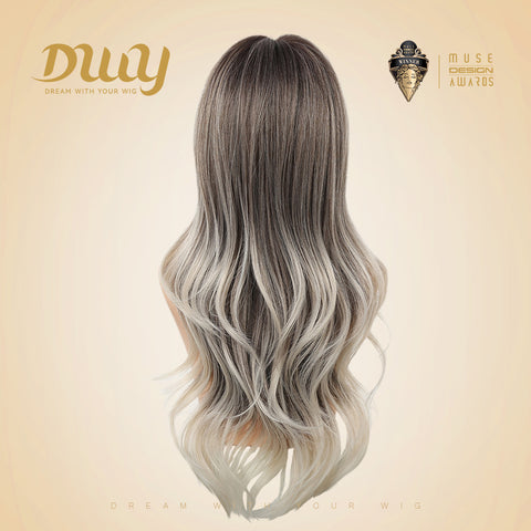 DWY Katelynn PLUS - NEW! MiraScalp Long-length Wave Gery Gradient Brown Layer-cuts Glueless Synthetic Wig