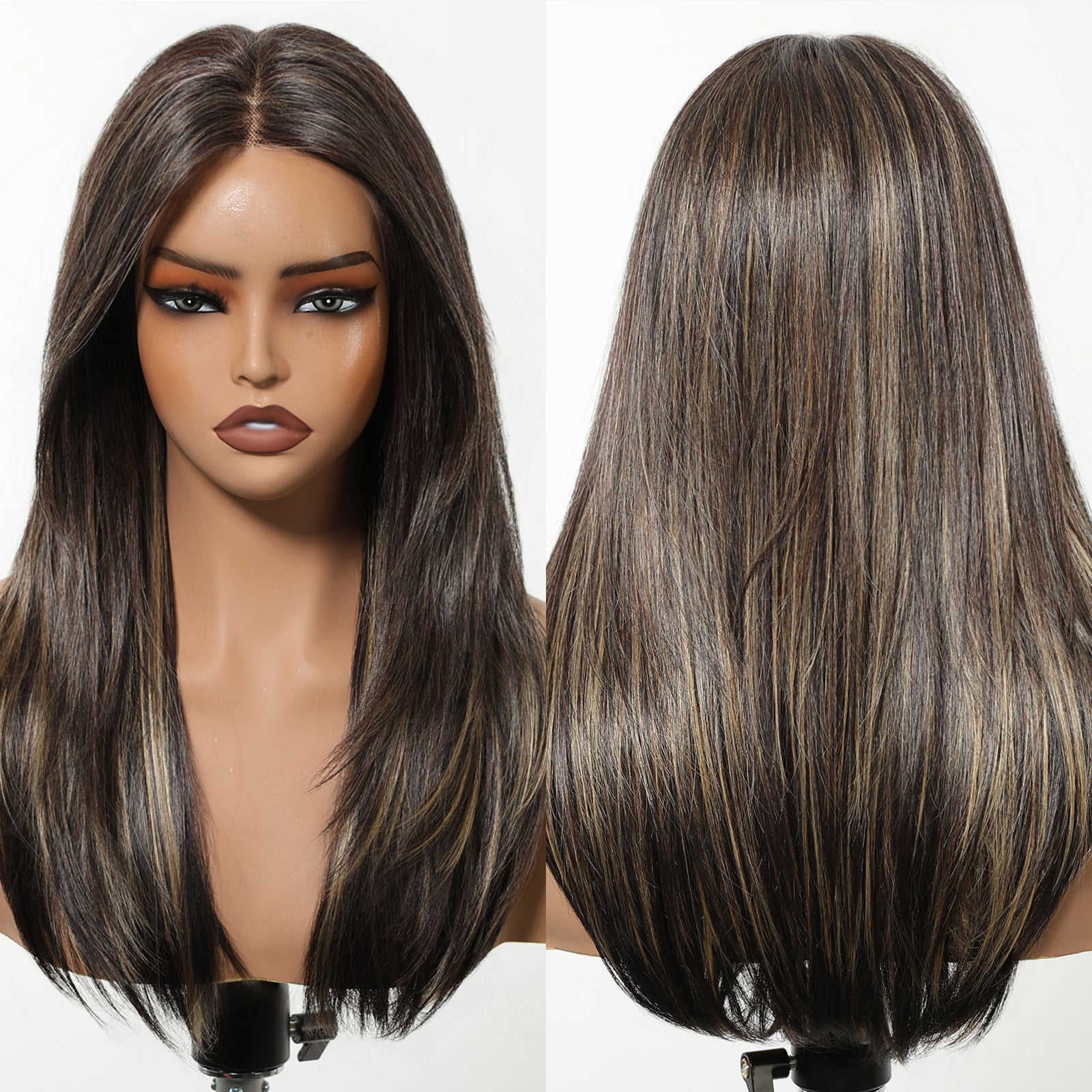 Willa- NEW! DWY Pre-cut U part Diamond Lace Long-length Lace Icy Bronde Highlighted Layer-cut Curly Hair Glueless Synthetic Wigs for Women 22 Inch