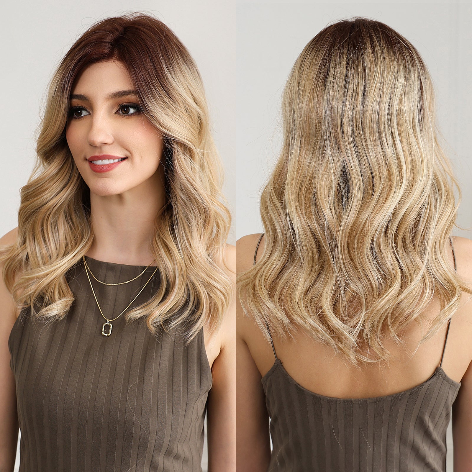 Remi-DWY Mono Lace Front Free Part Ombre Blonde Mid-Length Glueless Synthetic Wig