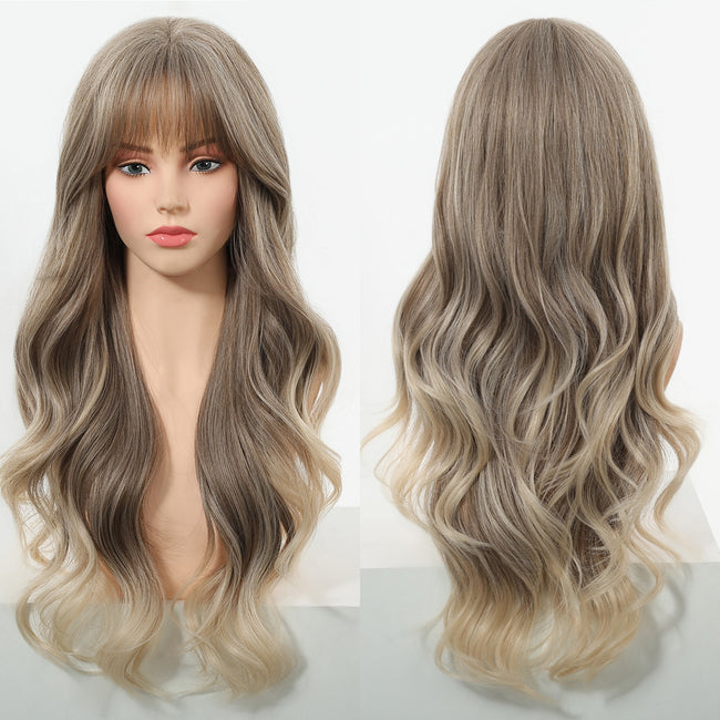 Ines -DWY New Color Machine Made Free Part Long Wavy Blonde Realistic Scalp Glueless Synthetic Wig for Women 26 Inches Body Wave Wigs