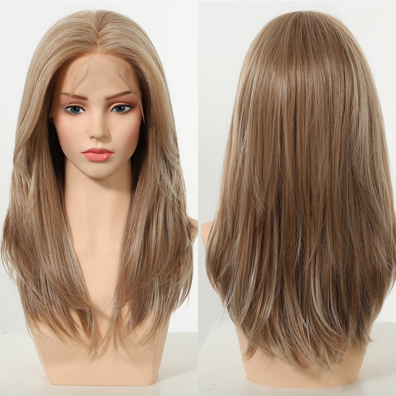 Kiki C- NEW ! DWY 13×4 Lace Front Free Part Mid-Length Layer-cut Straight Beachy Blonde Glueless Synthetic Wig for Women 18 Inches