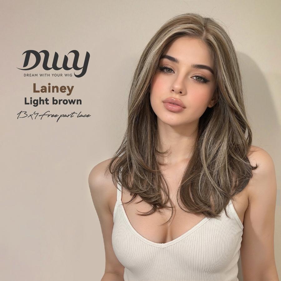 Lainey -NEW COLOR DWY 13×4 Free Parting Hand -Tied Top Middle Length Light Brown with Highlights  Glueless Synthetic Wig