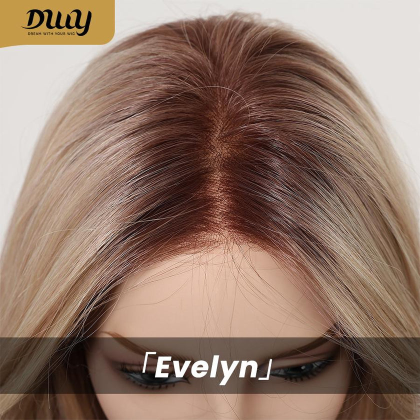 Evelyn -DWY Mono Lace Front Free Part Long-Length Wavy Pink Blonde Rooted Glueless Synthetic Wig for Women 20 Inches