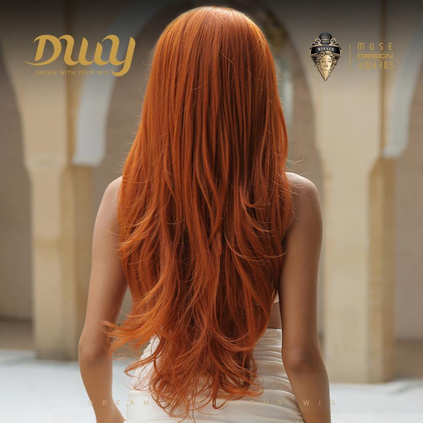 [Festival Limited] Sadie-DWY Ginger Copper Long Wave with Face Layers Glueless Synthetic Wig for Women 26 Inches