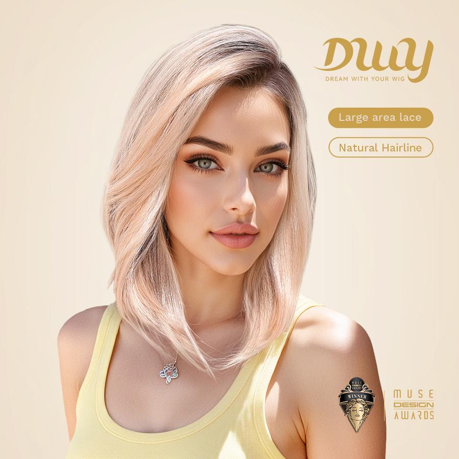 Siena-DWY 13×6 Filter Lace Free Parting Shoulder Length Light Pink Glueless Synthetic Wig