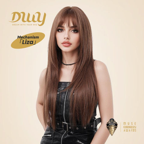 Liza-DWY Mid-Length Straight Pink Bionde with Bangs Glueless Synthetic Wig for Women 24 Inches