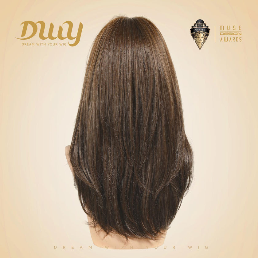 Kona NEW CRAFT! [GEN4 cashmere Bionic Silky Top] 20 Inch Long Dark Espresso Brown Glueless Synthetic Wig with Bangs for Women High Quality soft texture Easy Wear Comfortable Fit