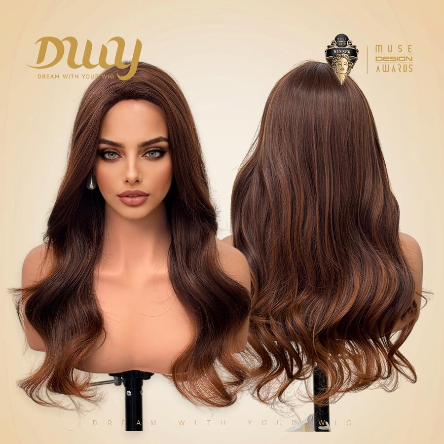 【CLEARANCE SALE】Ninah-DWY Machine Made Long length Wavy Hairstyle Drity Orange Glueless Synthetic Wig for Women 28 Inches Glueless Wigs