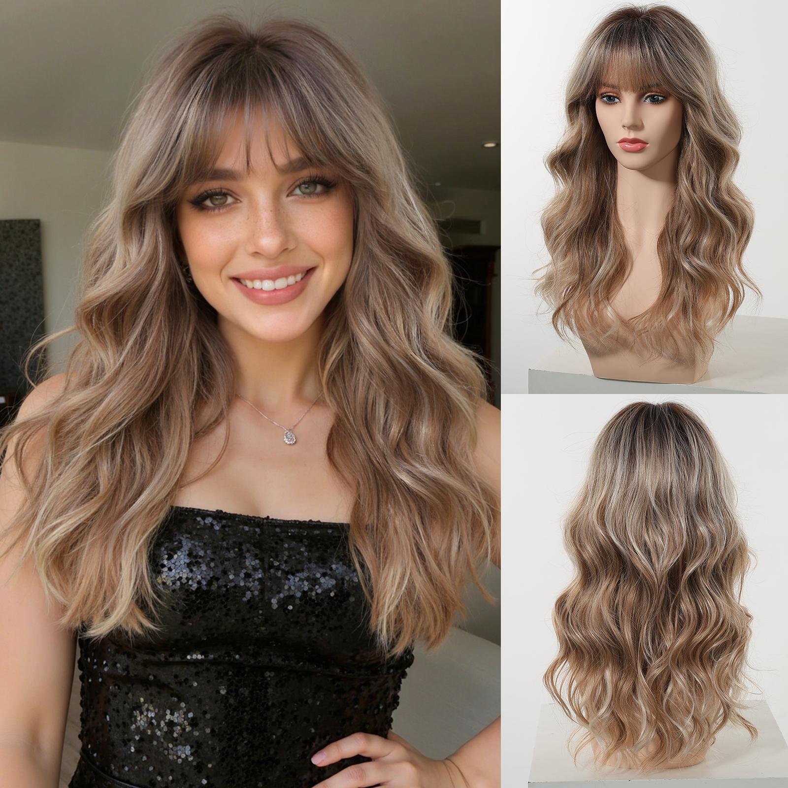 Nati C-DWY New Technology! Bionic Silk Top Mix Honey Bronde 22-Inch Long Wave Glueless Synthetic Wig