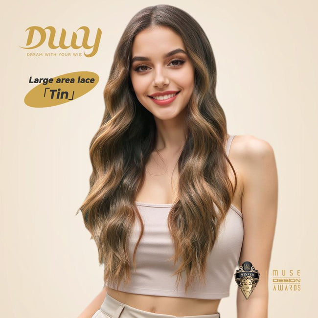 Tin-DWY 13x6 Lace Front Wig 26 Inches Long Water Wavy Brown Glueless Synthetic Wig