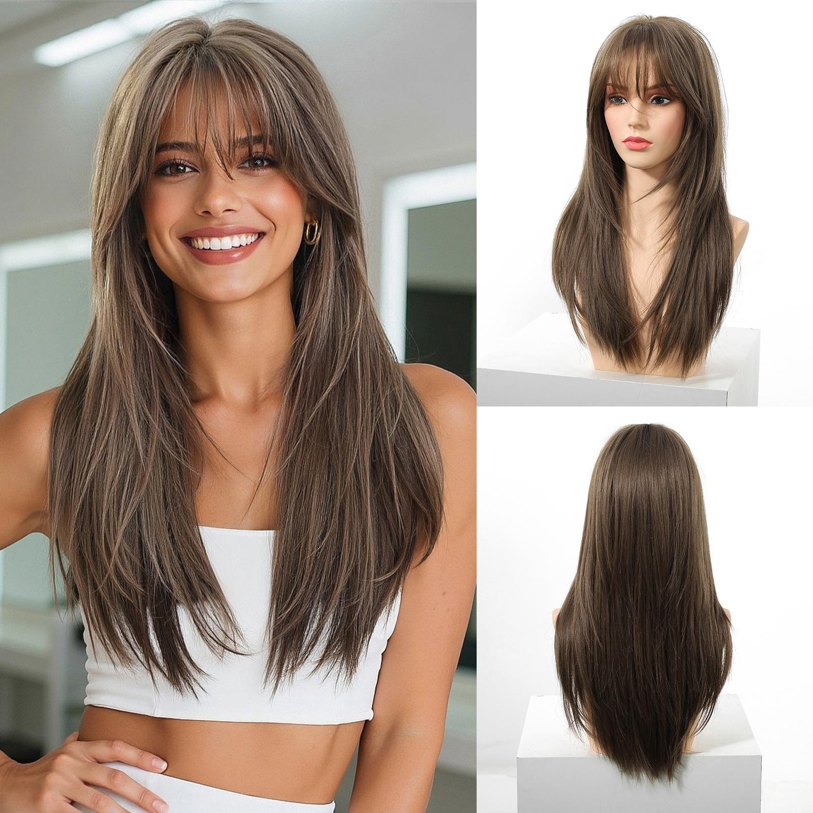 Elowen-DWY MiraScalp Middle Length  Sandy Brown Layer Cut Glueless Synthetic Wig