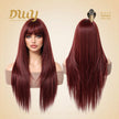 [Festival Limited] Cherry-DWY Mid-length Cherry Cola Red Brown with Bangs Glueless Synthetic Wig for Women 28 Inches