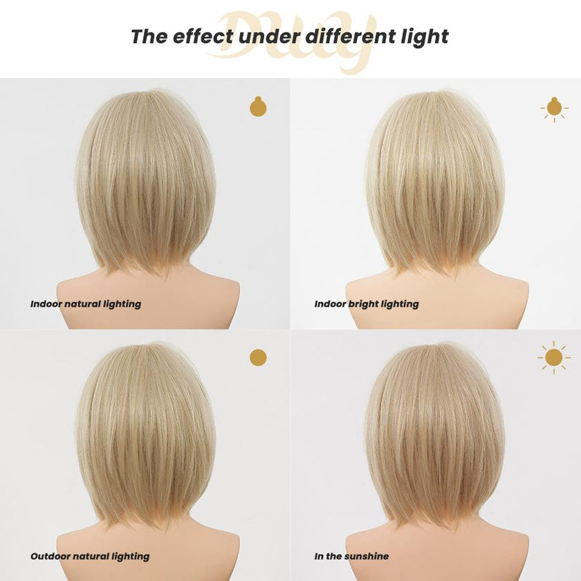 Zora-DWY MiraScalp Short Wavy Blonde Bobo Hair Glueless Synthetic Wig