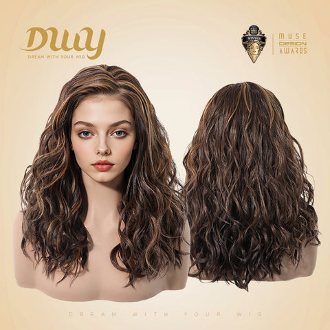 DWY Gaia-DWY Left Side Part Lace Front Mid Length Dark Brown Curly Glueless Synthetic Wig