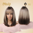 Lucille H-DWY Short Rooted Blonde with Brown Ends Natural Straight Glueless Synthetic Wig with Bangs for Women 12 Inches