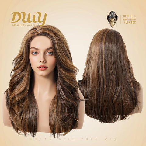Elsie- DWY C Part Lace Front Long Ginger Brown with Golden Highlight Glueless Synthetic Wig