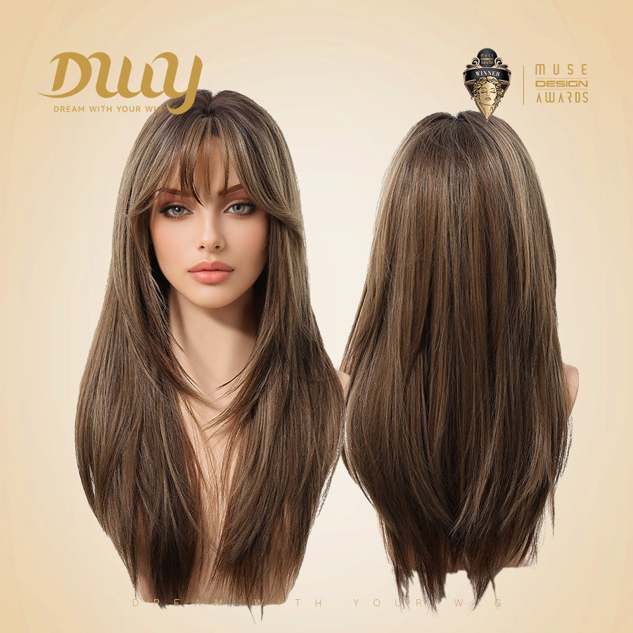 Elowen-DWY MiraScalp Middle Length  Sandy Brown Layer Cut Glueless Synthetic Wig