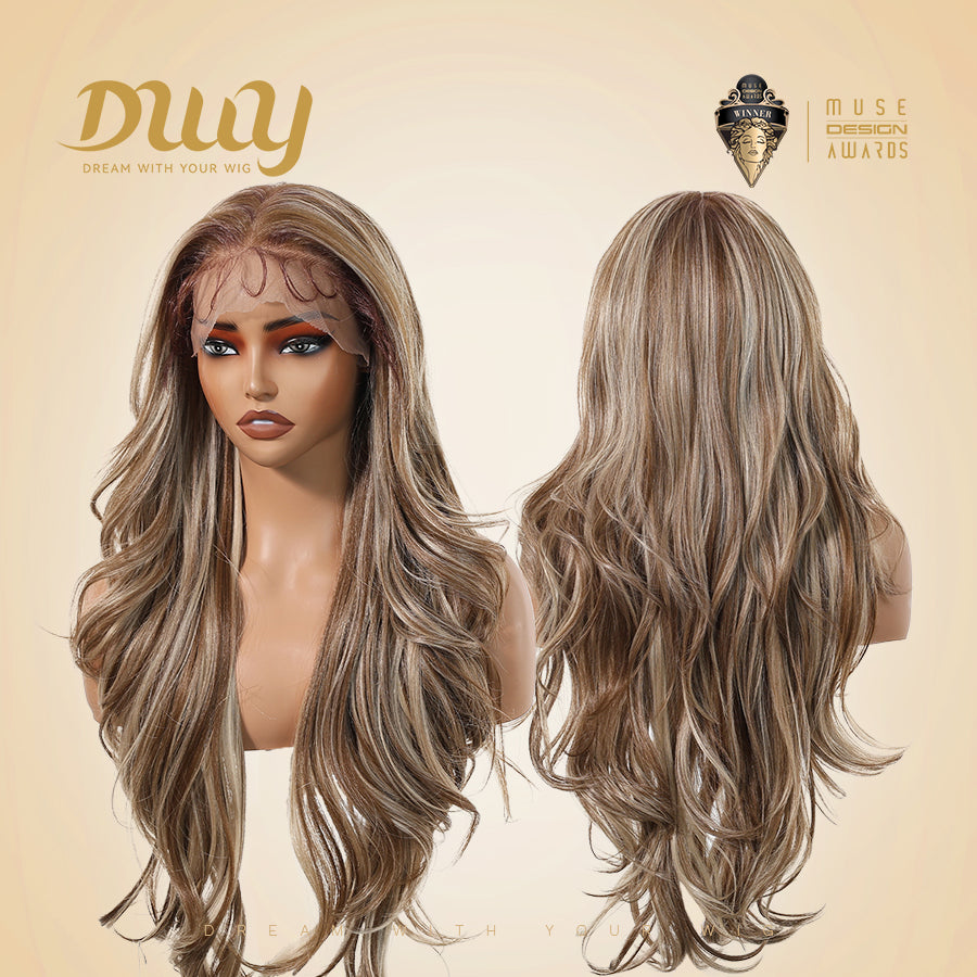 Jasmine-DWY 13×6 Lace Front Free Part Brown With Blonde Highlights Tresses Wavy Synthetic Wig 111