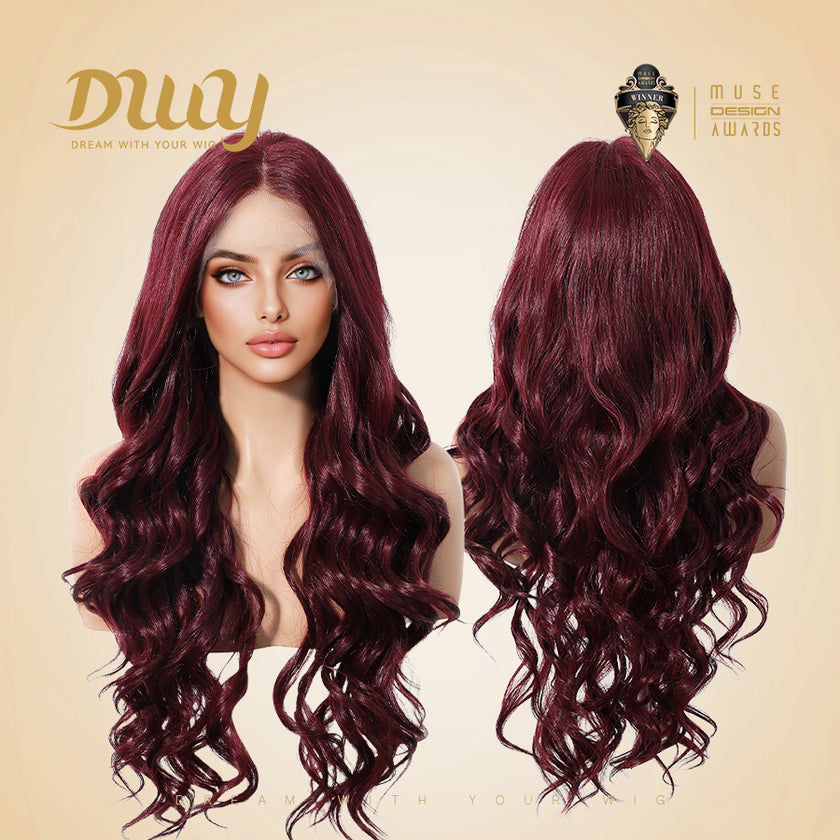 Asmaa-DWY Lace Front 13×6 Burgundy Curly Free Part Synthetic Wig