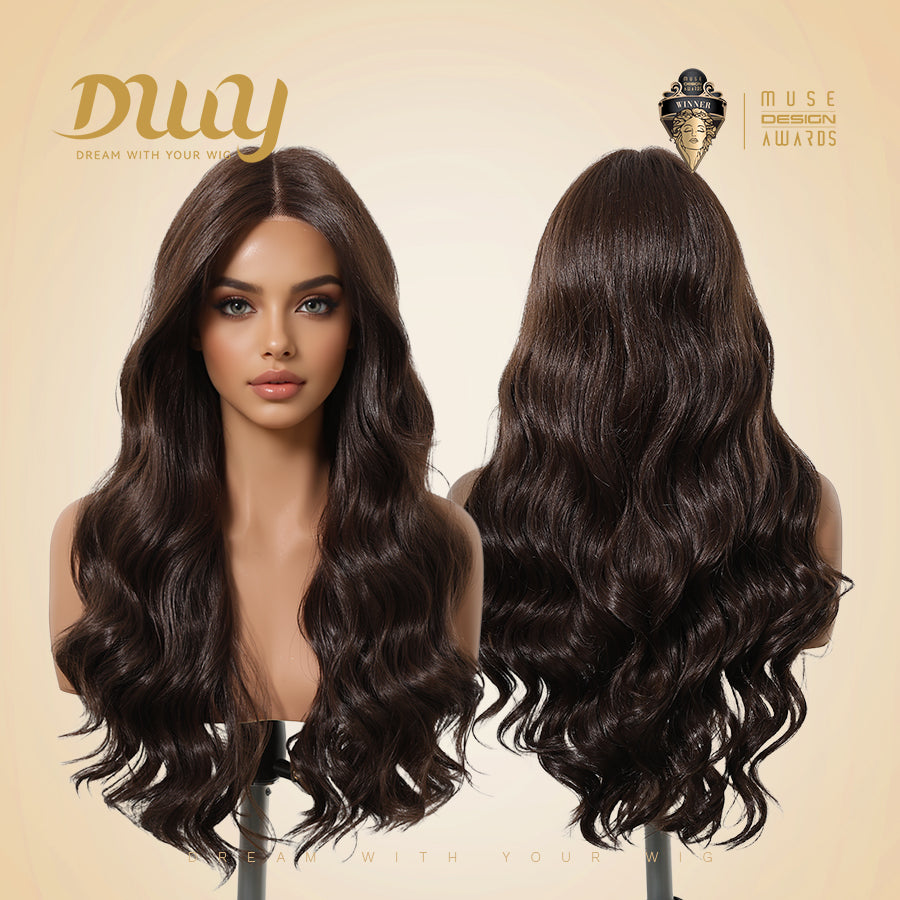 Claire NEW! DWY Pre cut U part Diamond Lace Long length Dark Brown Retro Water Waves Hair Glueless Synthetic Wigs for Women 24 Inches