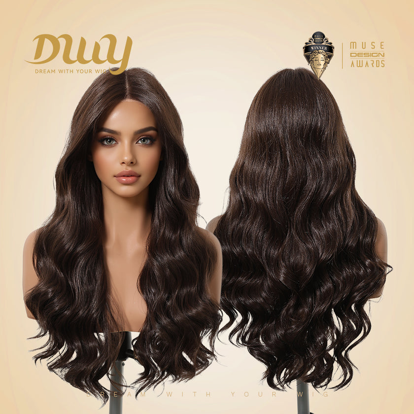 Claire NEW! DWY Pre cut U part Diamond Lace Long length Dark Brown Retro Water Waves Hair Glueless Synthetic Wigs for Women 24 Inches