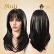 Cressida-DWY Straight Layer-cut with White Highlights and Bangs Glueless Synthetic Wig