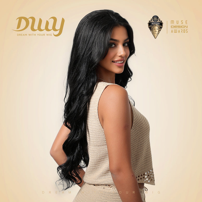 【CLEARANCE SALE】Asher C-DWY Lace Front Side Part Black Long Curly Glueless Synthetic Wig for Women 28 Inches