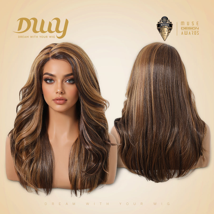 Elsie-DWY C Part Lace Front Long Ginger Brown with Golden Highlight Glueless Synthetic Wig