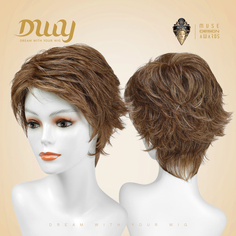 (Us Only)Aria-DWY Mono Lace Front Free Part Brown Short Pixie Synthetic Wig