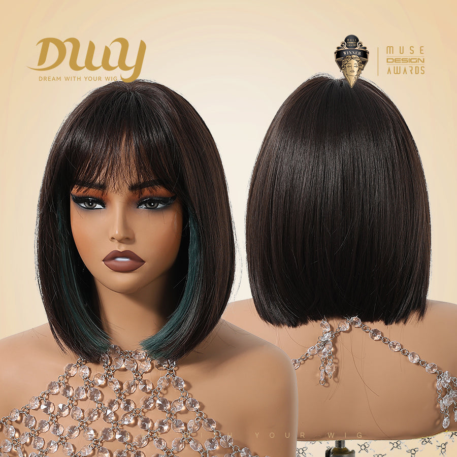 DWY Highlighted Bob Wig with Bangs - Luxurious Synthetic Hair