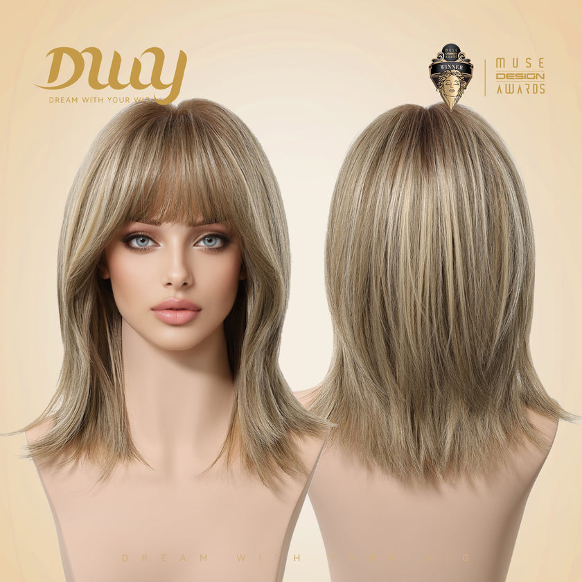 Faith C-DWY New Technology! Bionic Silk Top 14-Inch Long Wave Brown  Blonde Glueless Synthetic Wig