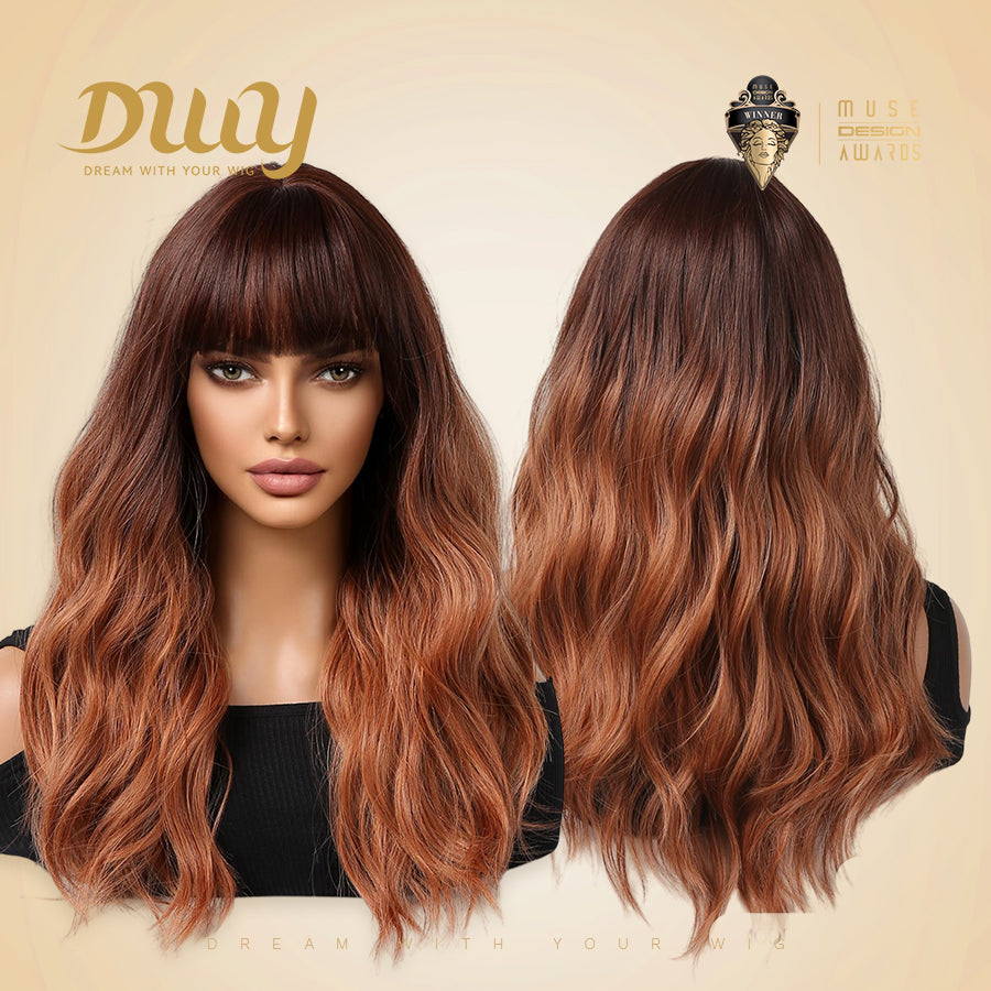 Eva - DWY Mid-Length Ginger With Dark Roots Curly Glueless Synthetic Wig 20 Inch