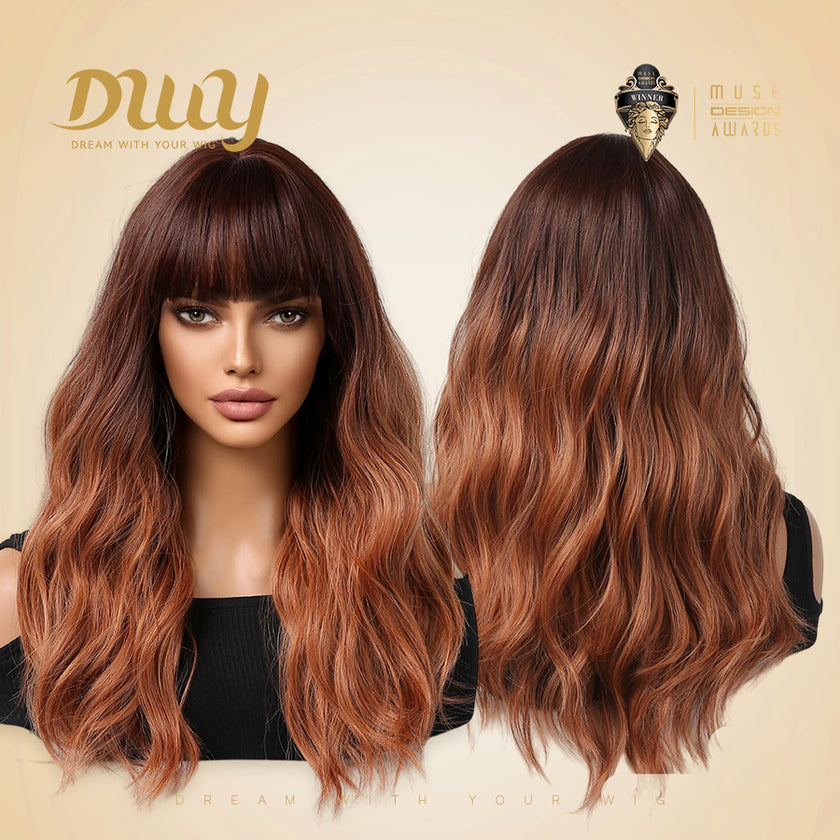 Eva - DWY Mid-Length Ginger With Dark Roots Curly Glueless Synthetic Wig 20 Inch