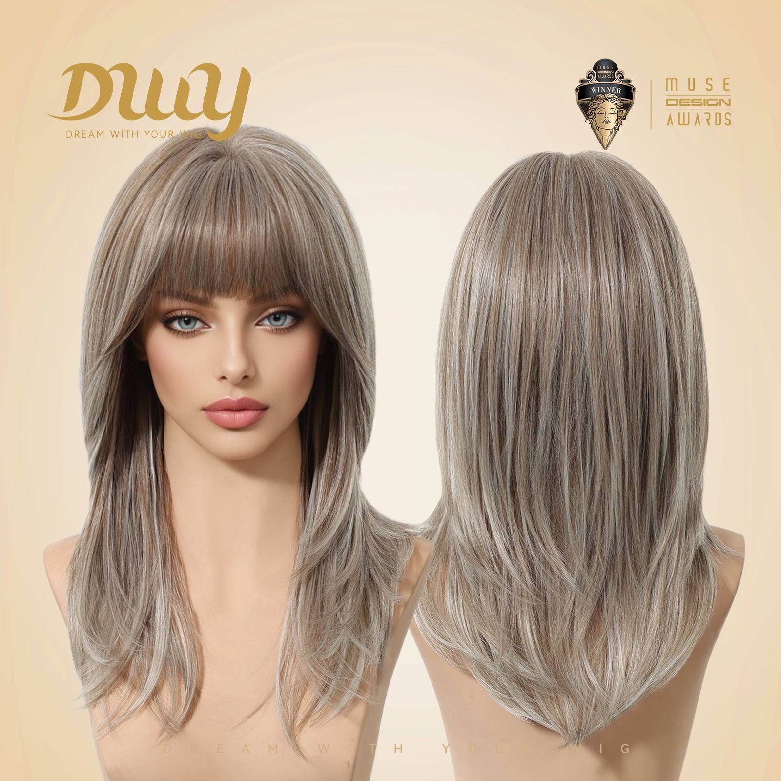 Solana C-DWY New Technology! Bionic Silk Top 20-Inch Long Wave Light Brown Glueless Synthetic Wig