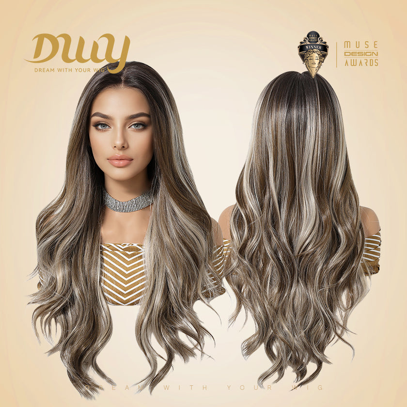Natalie H -DWY 13x6 Lace Front Free Part Long Brown Ombre Glueless Synthetic Wig