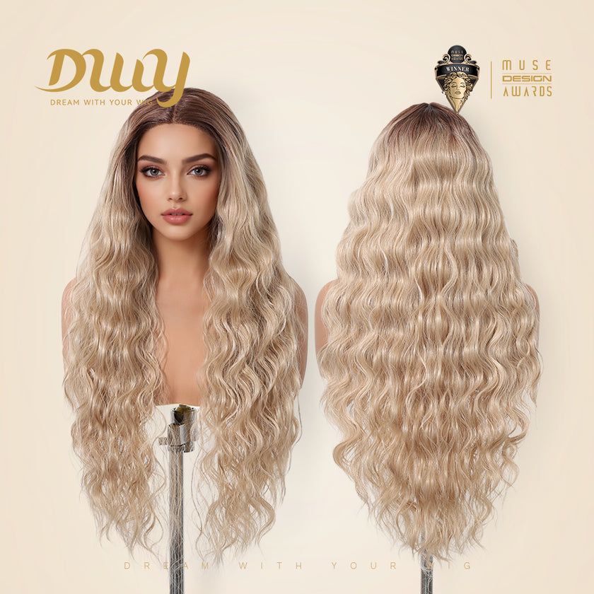 Cleo C-DWY Lace Front Middle Part Long-Length Water Wavy Chocolate Brown Synthetic Wig
