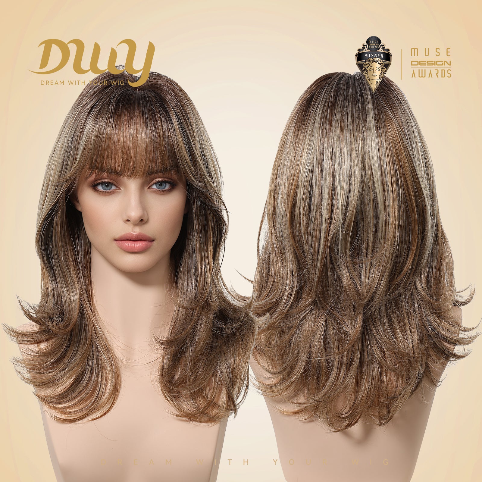 Back In Stock! Jule C-DWY New Technology! Bionic Silk Top 18-Inch Layered Shoulder-Length Caramel Latte Glueless Synthetic Wig