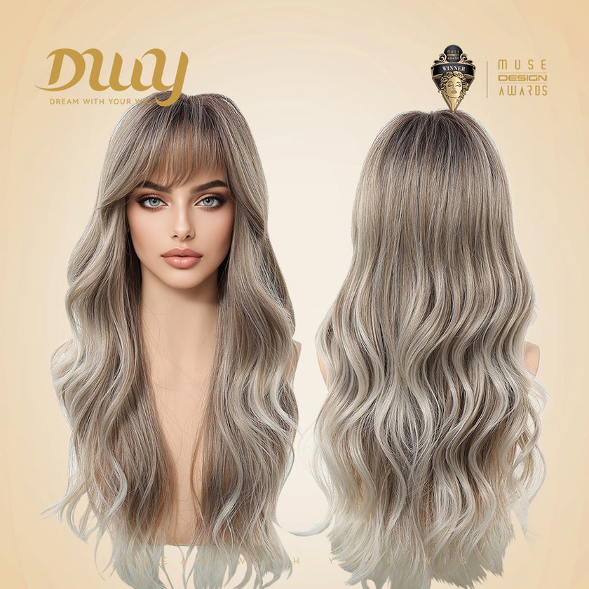 Eden-DWY Ombre Blonde Wavy Synthetic Wig With Bangs