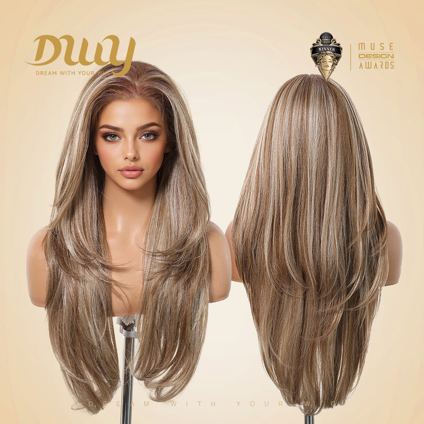 (Us Only)Joanna-DWY 13*6 Freepart Libera  Lace Brown Highlighted Layered Synthetic Wig